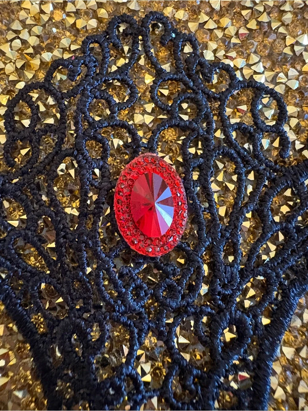 New Black Lace Masquerade Mask with Red Gem. Perfect Halloween Mask